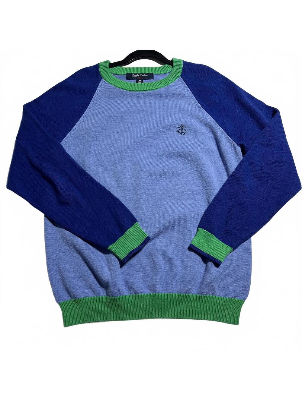 Brooks Brothers Kids Cotton Long Sleeve Blue Green Color-block Medium Sweater